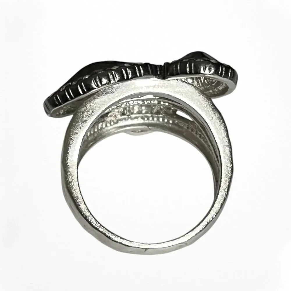 Lia Sophia Ring Milano Hammered Hematite Crystal Accents Silver Tone Size 6